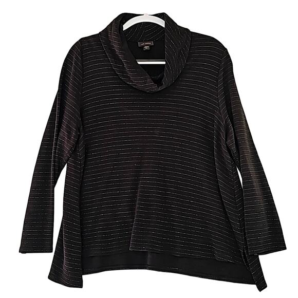 J. Jill Wearever Collection Women Sz XL Black Silver Metallic Cowl Neck Sweater - Picture 1 of 11